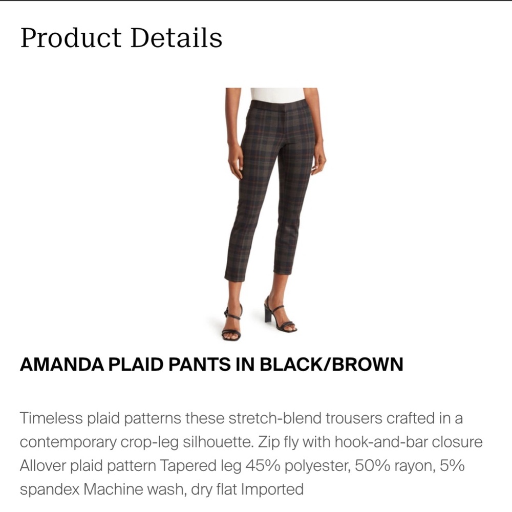 Amanda & Chelsea Black and Brown Cropped Plaid Pants- worn twice- retail 89